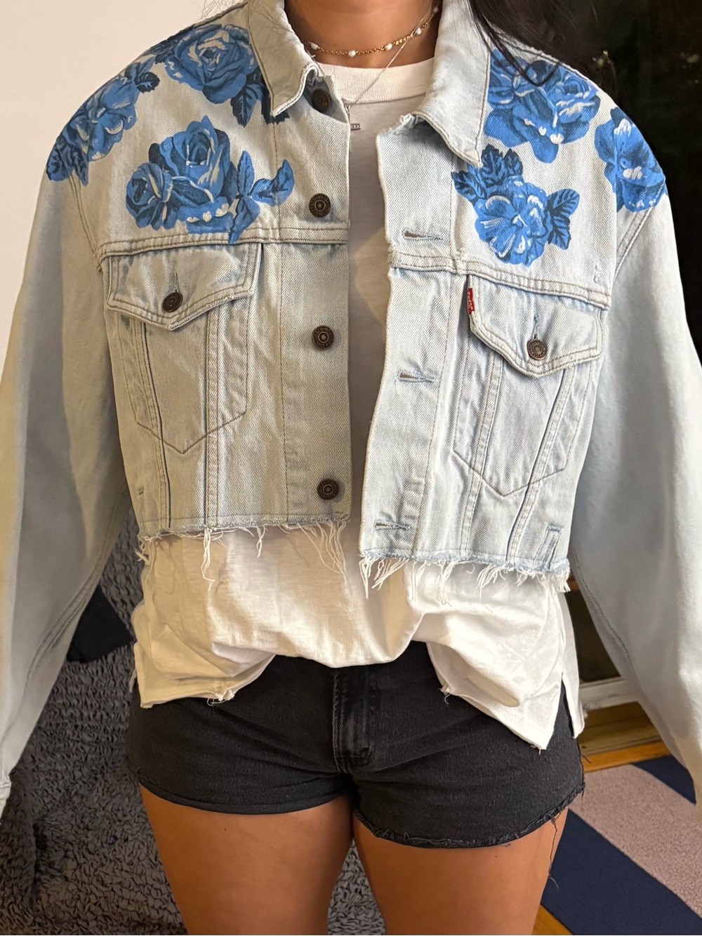 Loveshackfancy x Rialto Jean Jacket Denim Jacket with Blue Floral Embroidery - Picture 9 of 10
